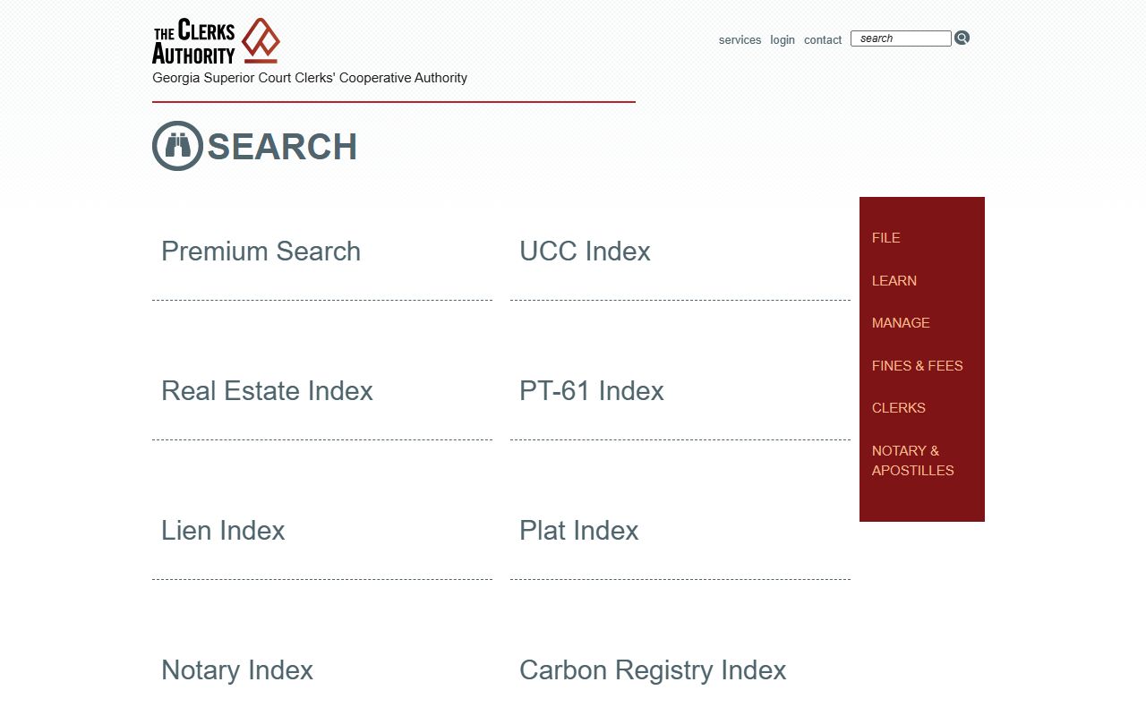 Jasper County Clerk of Superior Court GSCCCA statewide search landing page