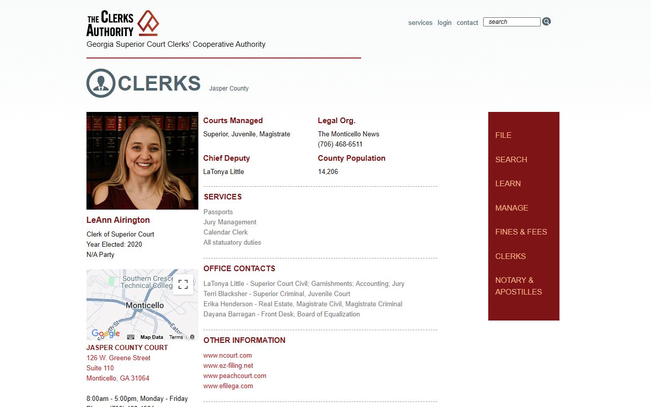 Jasper County Clerk of Superior Court GSCCCA profile