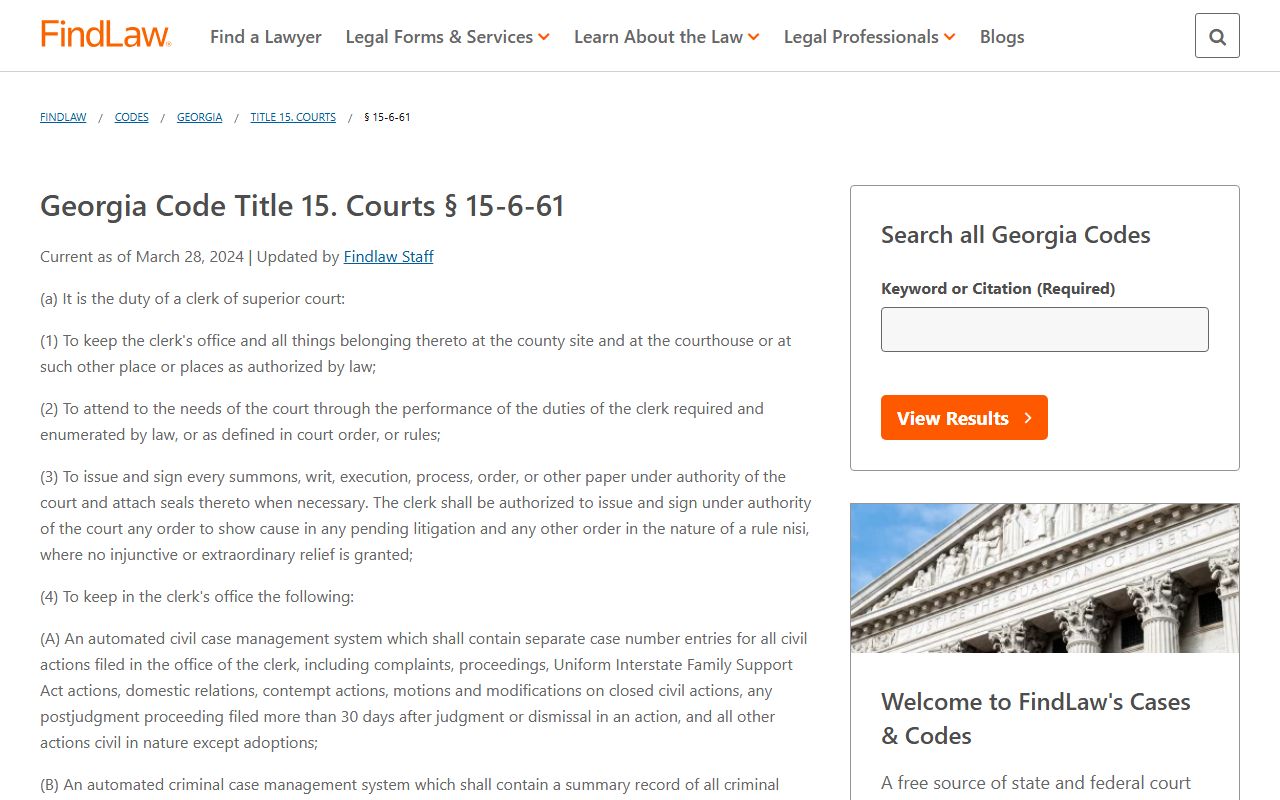 Jasper County Clerk of Superior Court Georgia clerk duties statute