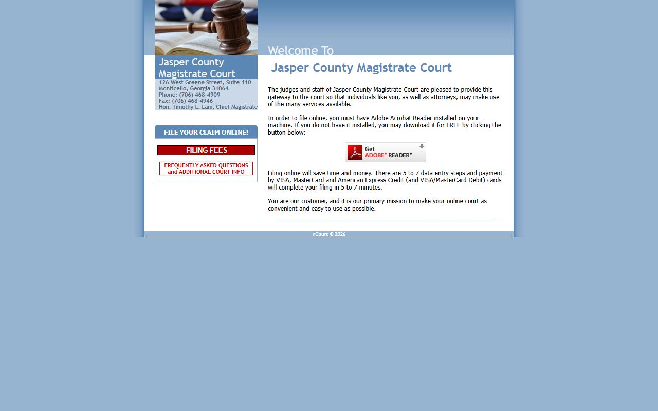 Jasper County court dockets Magistrate Court e filing page