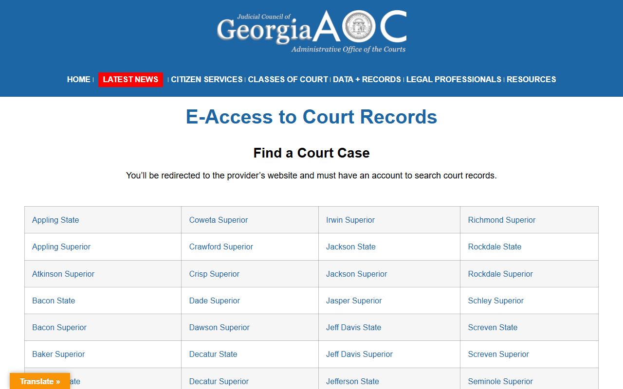Jasper County court records Georgia Courts eAccess page
