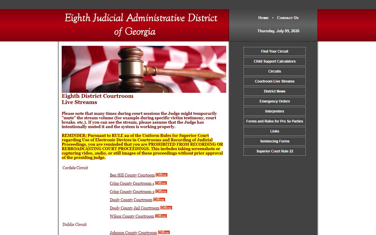Jasper County Superior Court Eighth District livestream status page