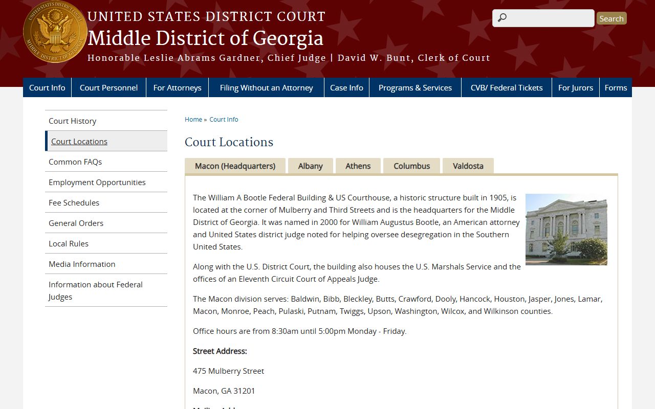 Jasper County Superior Court Middle District Macon Division locations
