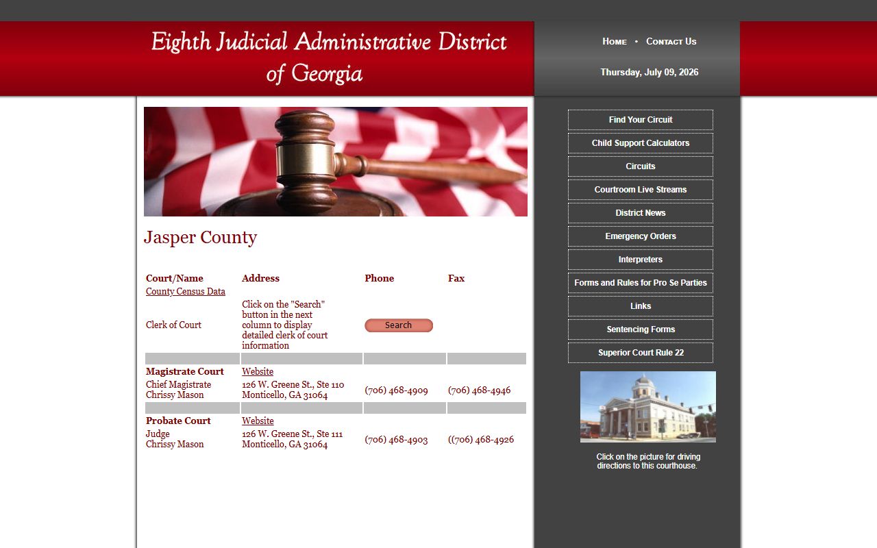 Jasper County warrant records Eighth District court contact table