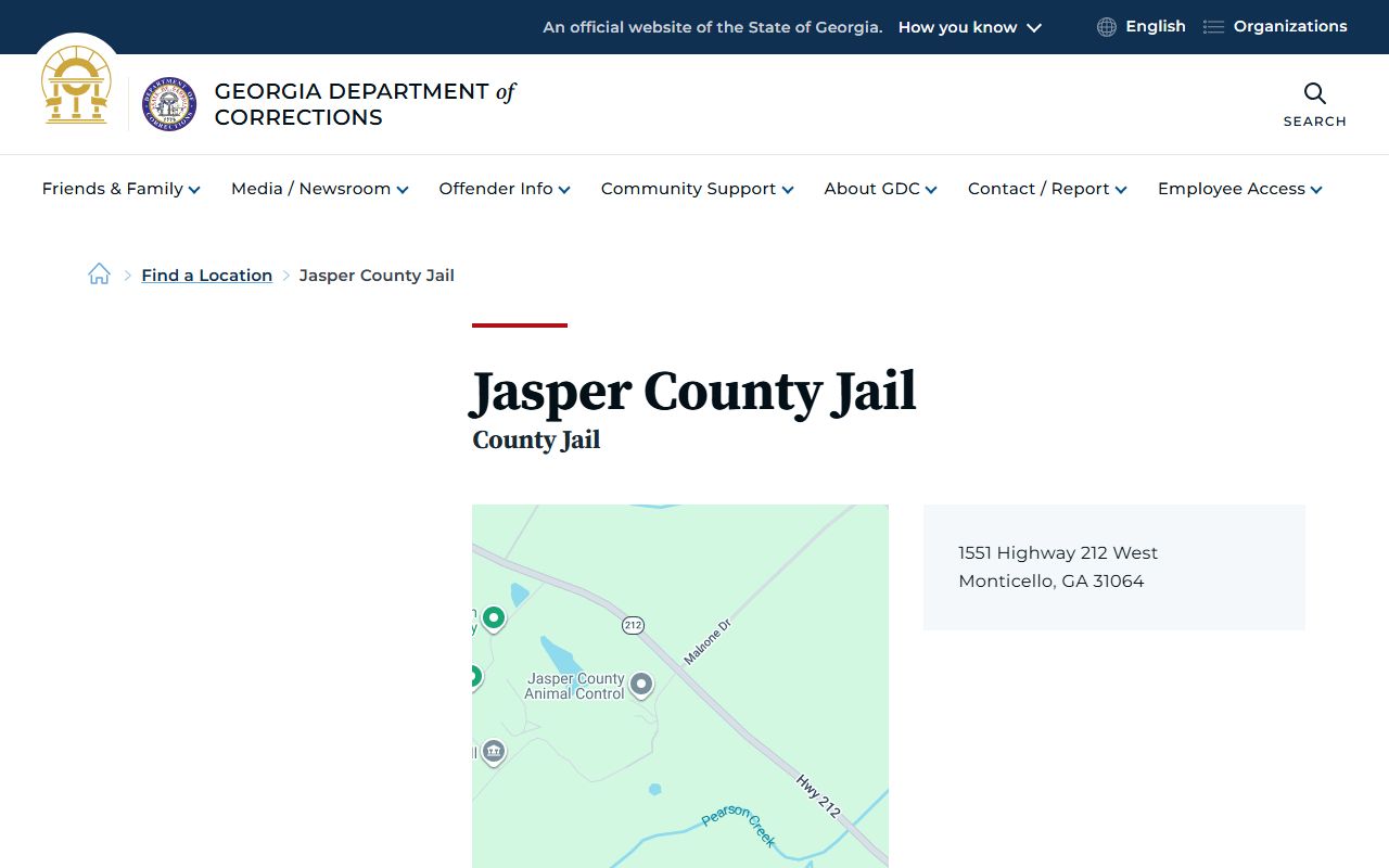 Jasper County warrant records jail location listing from Georgia Department of Corrections
