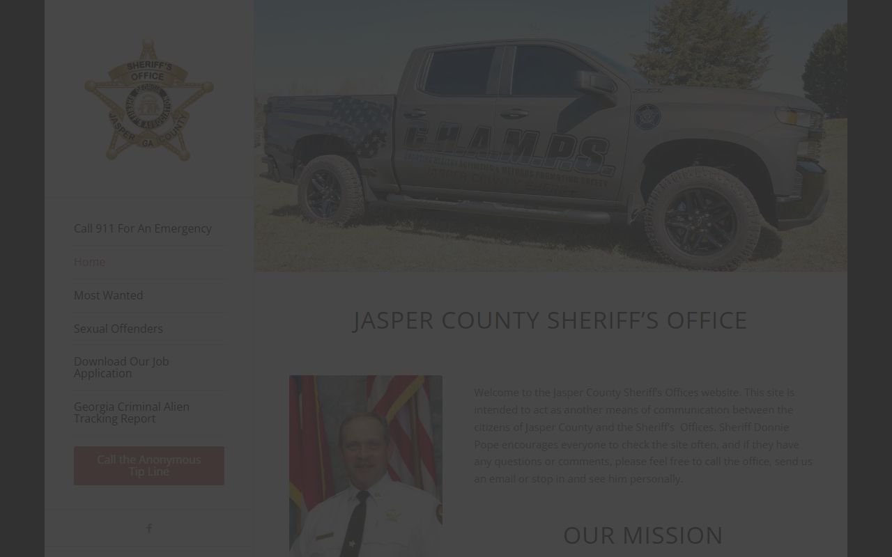 Jasper County warrant records Sheriff's Office homepage with contact information